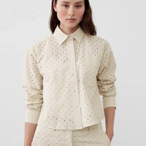 Banana Republic Cream Eyelet Long-Sleeve Cropped Shirt